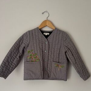 Quilted Gray Kids Puffer Jacket with Embroidered Berry Pockets
